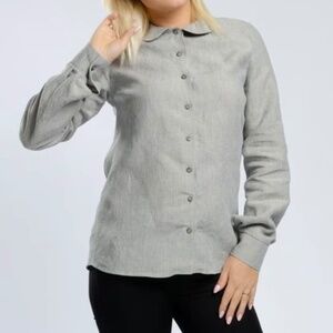 Classic Peter Pan collar 100% White Linen Lithuania button shirt XL - XXL